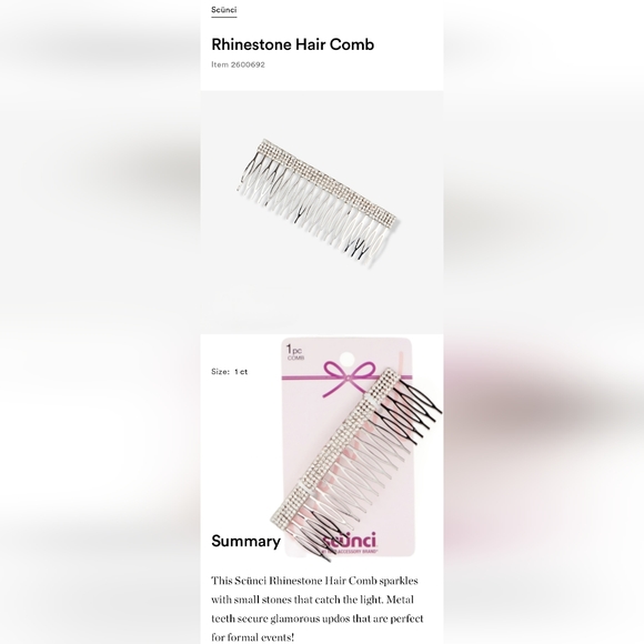 SCÜNCI Accessories Nwt 2 Scnci Rhinestone Silver Metal Hair Combs